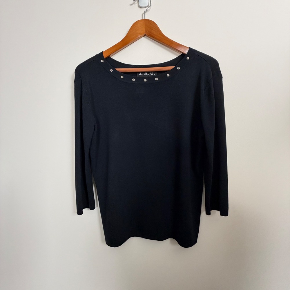 J.A.C. Black Grommet Neckline Sweater Womens XL 3/4 Sleeve‎ Knit Top